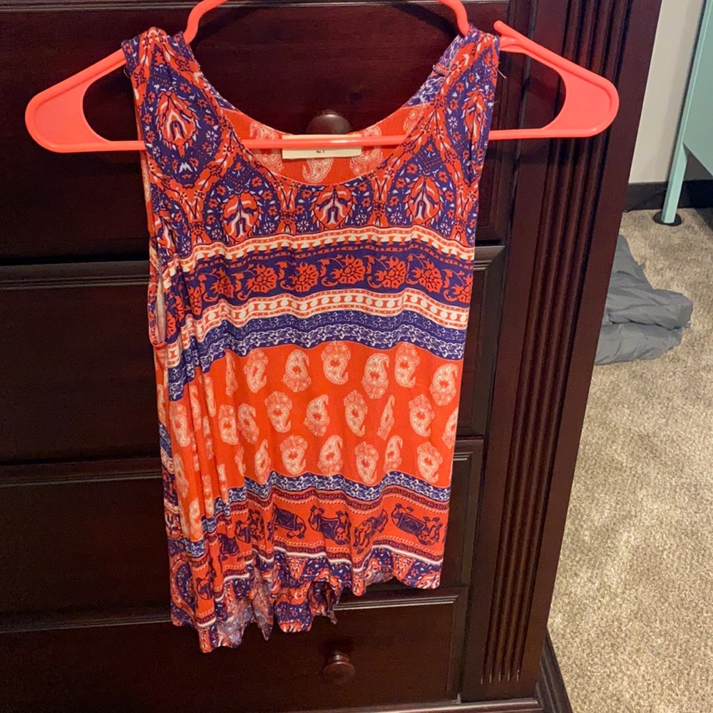 Printed Tank Top, Pink White and Navy Blue